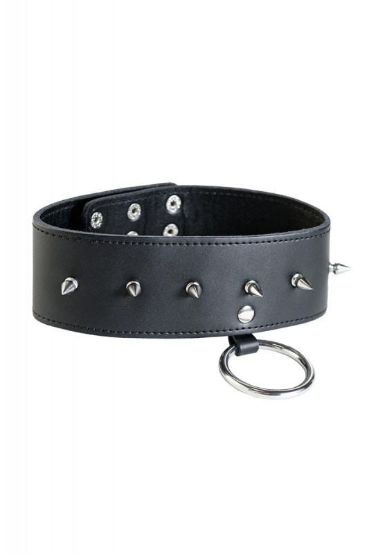 Ошейник с шипами и кольцом "Theatre" кожа, черный 